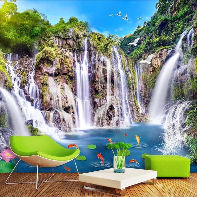 

Custom 3D Wall Murals Wallpaper Waterfall Nature Landscape Large Mural Wallpaper Home Decor Living Room Bedroom Wall Painting1, As pic