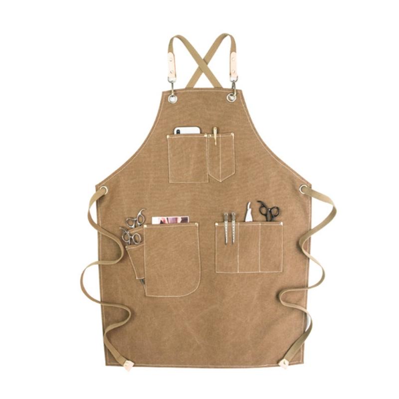 

Chef Apron Cotton Canvas Cross Back Adjustable Apron with Pockets for Women and 50JD