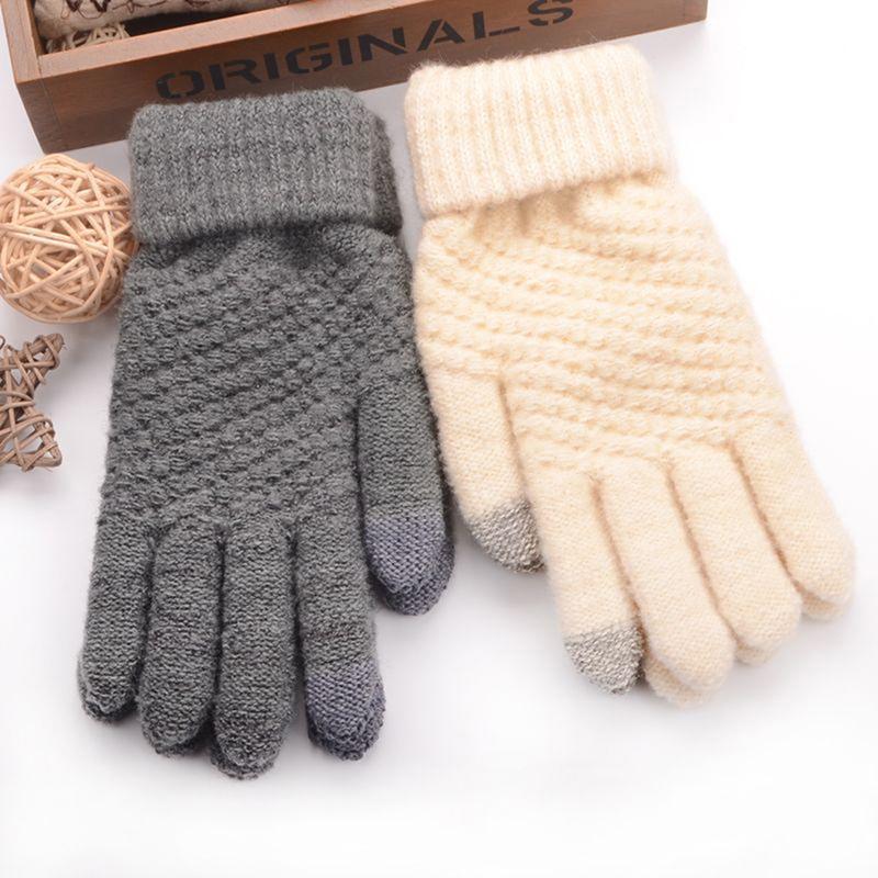 

Skiing Touch Screen Sensory Gloves For Women Gloves Girl Female Stretch Knit Mittens Winter Warm Accessories Wool Guantes, White