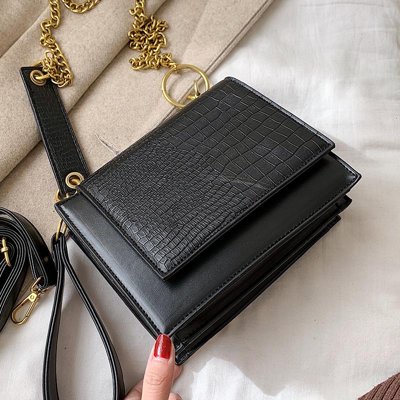 

Vintage Stone pattern Square Crossbody bag 2021 New Quality PU Leather Women's Designer Handbag Chain Shoulder Messenger Bag, Black