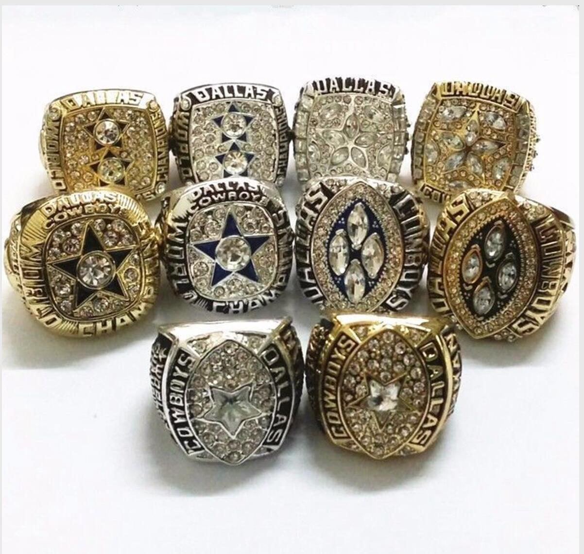 

10PCS set 1971 1977 1992 1993 1995 Cowboys Championship Ring SIZE 11 Souvenir Men Fan Gift Wholesale Drop Shipping