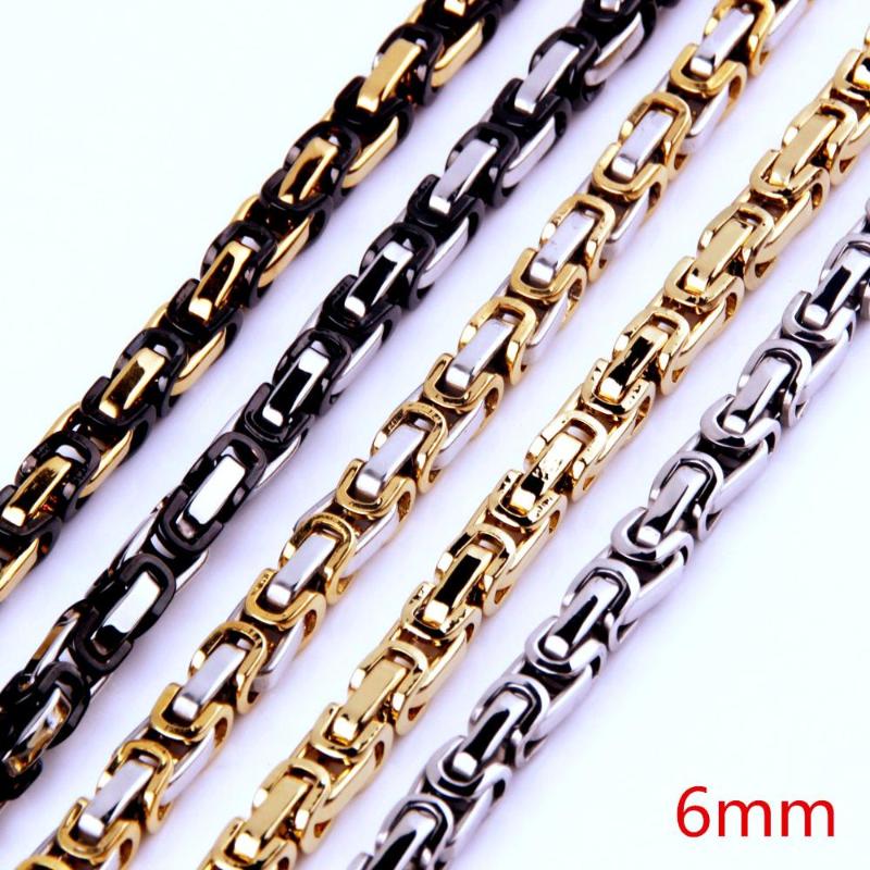 

6mm Wide Hip Hop Men's 316L Stainless Steel Byzantine Box Chain Necklace & Bracelet Jewelry Gift 7-40inch