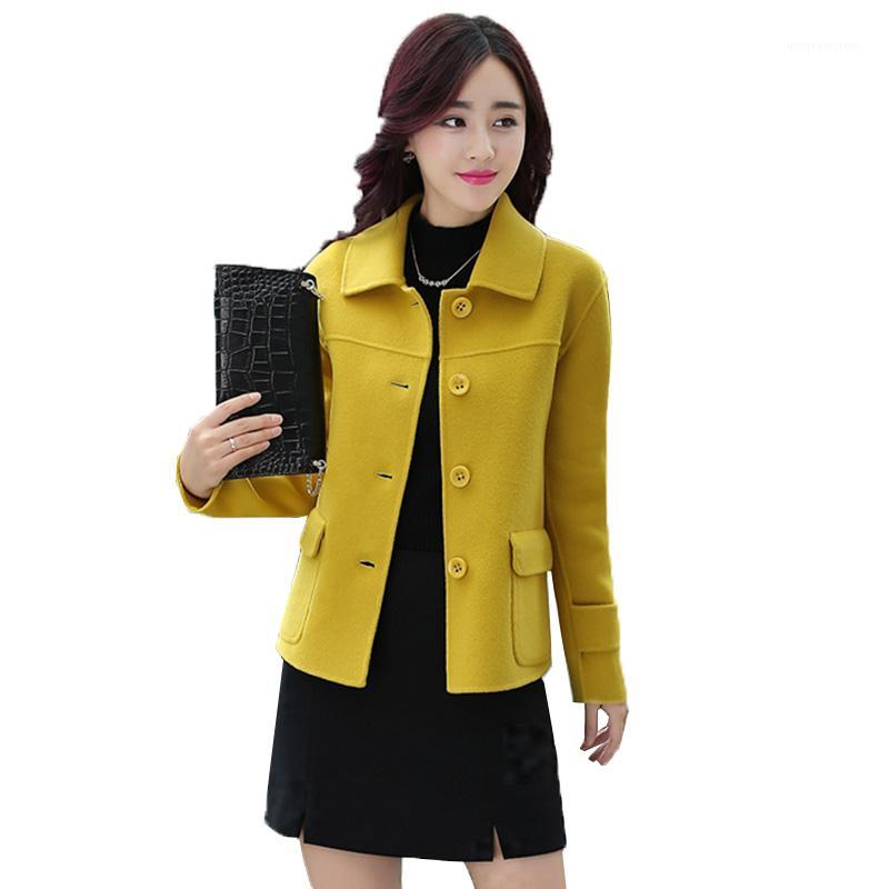 

Woolen Coat Female Autumn Winter Short Loose Jacket Women's Thicken Warm Outerwear Single-breasted lapel Blazer Woolen Coat T3621, Coriander 1