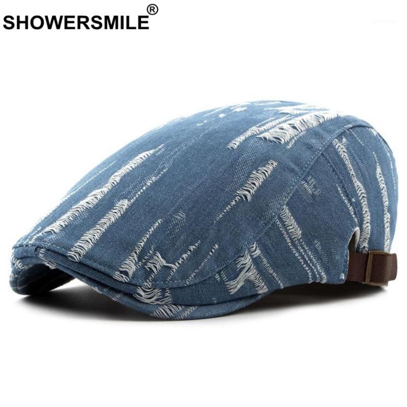 

SHOWERSMILE Denim Beret Hat For Men Jeans Vintage Casual Flat Cap Women Summer Autumn British Adjustable Classic Duckbill Caps1, Light blue berets