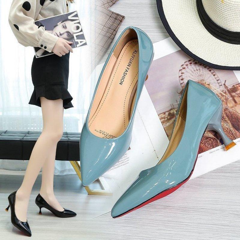 

2021 High Heels Dress Shoes Patent Leather Women Pumps Pointed Toe Boat Shoes Thin Heeled Office Lady Shoe Zapatos Mujer1, Apricot