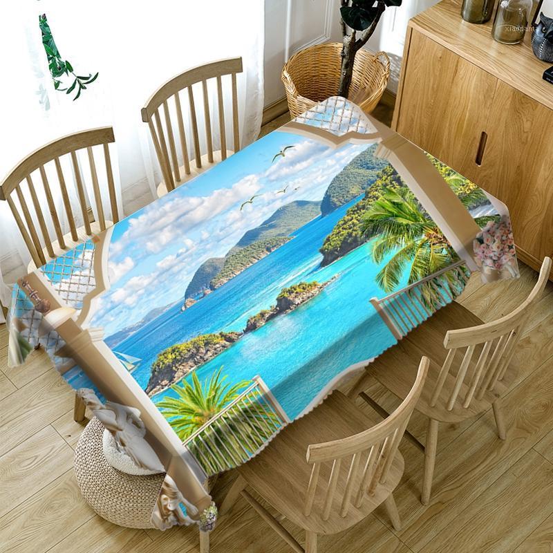 

Seascape Pattern Thicken Cotton Tablecloth 3d Sea View Wooden House Dustproof Washable Cloth Rectangular and Round Table Cloth1