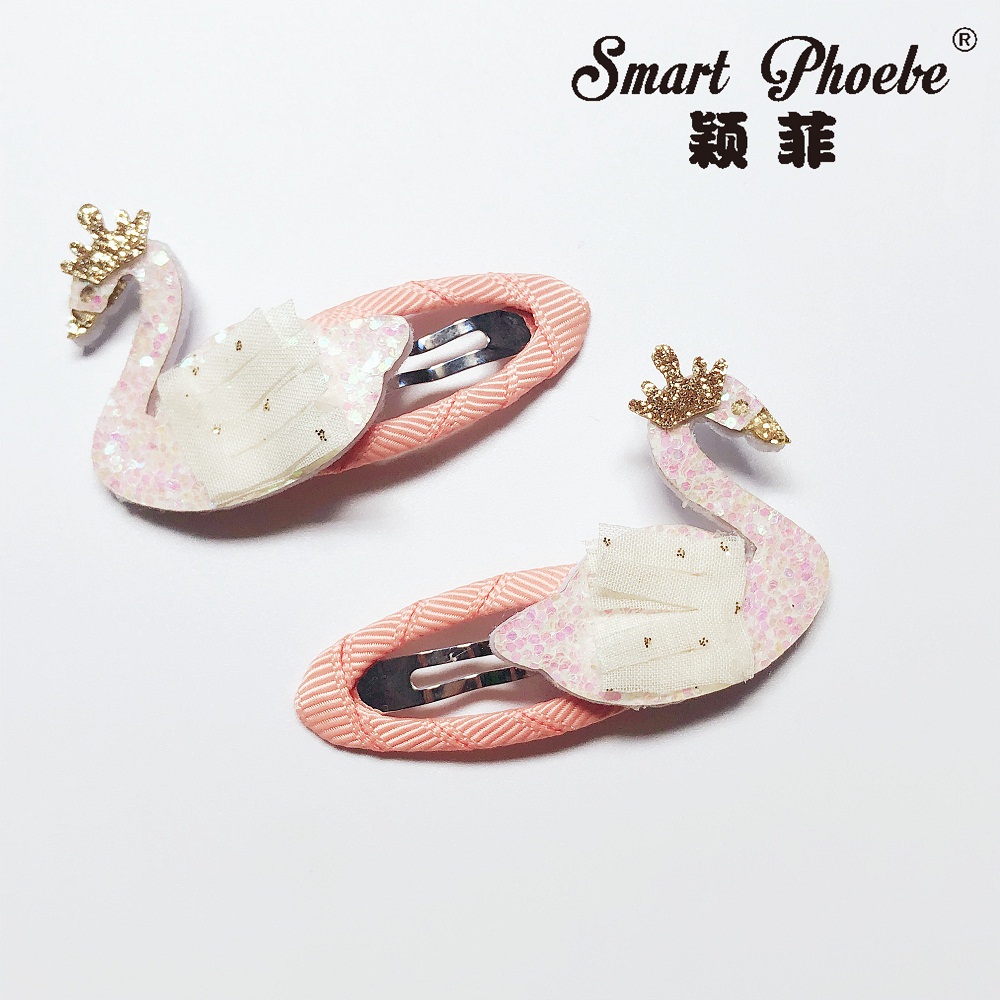 

Boutique 20Sets Fashion Cute Glitter Tiaras Swan Snap Clips Solid Crown Cartoon Bird Hairpins Princess Headwear Hair Accessories