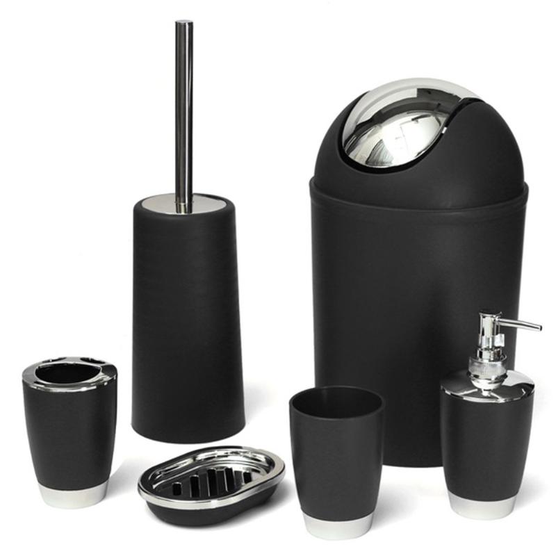 

Bathroom Accessory Set Lotion Dispenser Toothbrush Holder Tumbler Cup Soap Dish Toilet Brush Trash Can