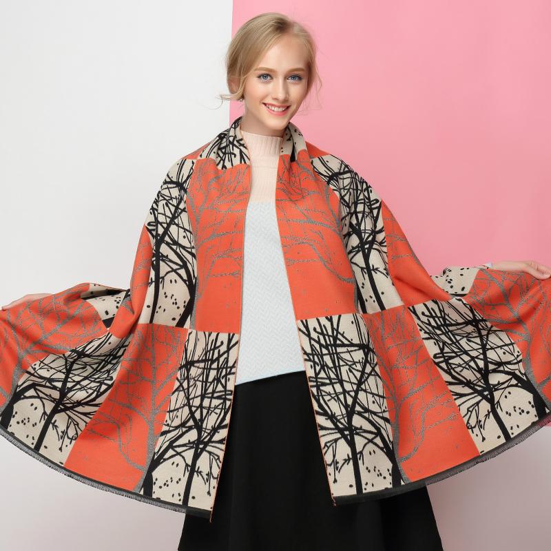 

2021 Women Cashmere Blanket Warm Women Jacquard Branch Winter Poncho Blue Pink Cashmere Shawl