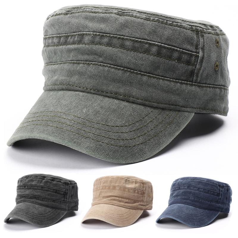 

2020 Cotton Unisex Men Women Flat Top Cap 100% Cotton Tactical cap Adjustable Hats Classic Solid Color*1, Black