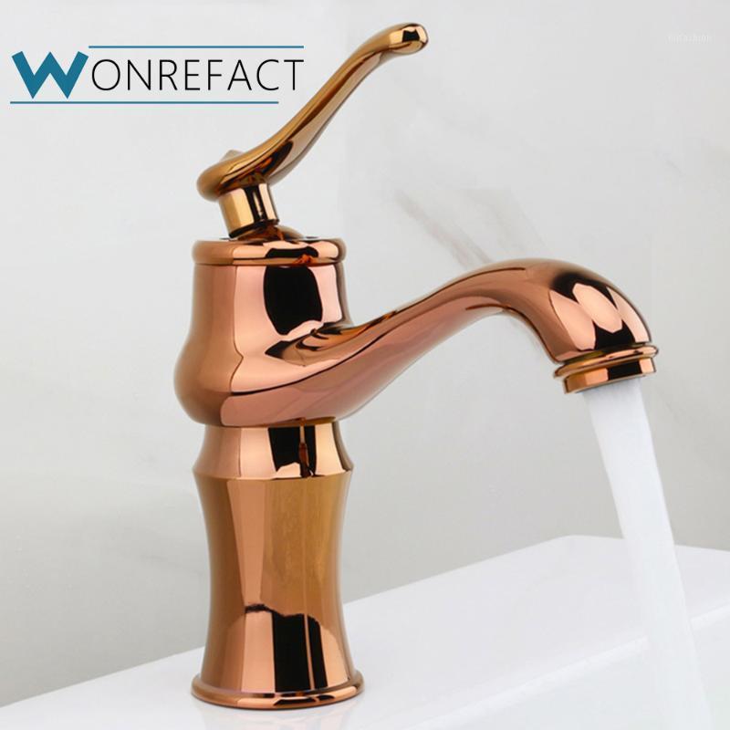 

Rose Gold Bathroom Basin Faucet Single Handle Cold Hot Water Mixer Tap Deck Mounted1