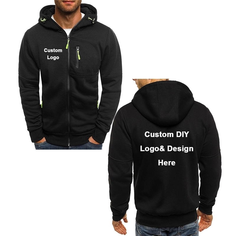 

New Arrival Custom DIY Logo Text Image Sports Coat Hoodies Men Fashion Cool Zipper Jacket Costume Y200519, Black