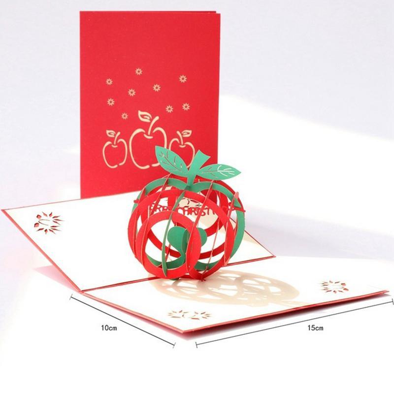 

3D Up Cards Christmas Apple Greeting Card With Envelope Laser Cut Handmade Postcards Gifts Card For Santa Merry Christmas1