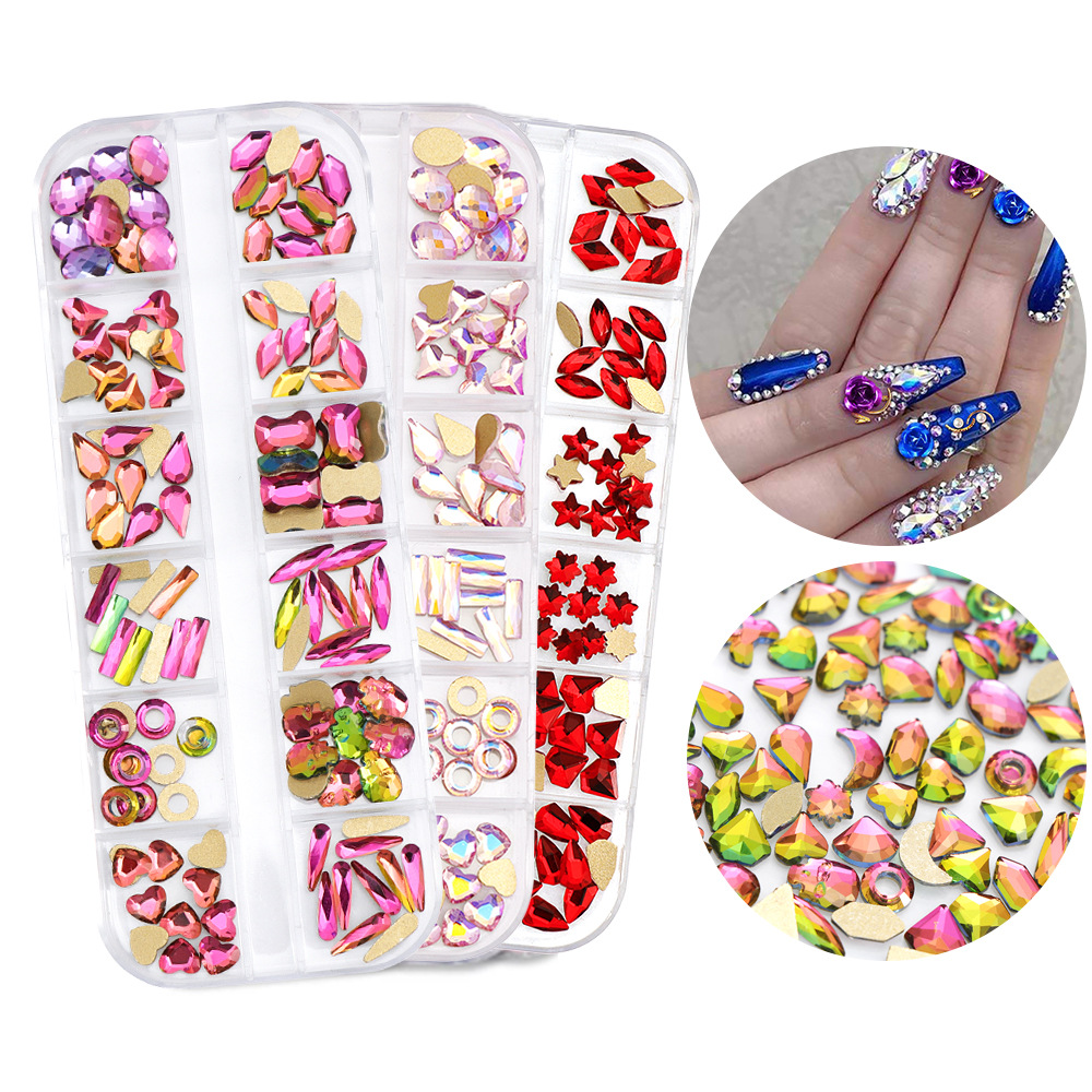 

1 Box Mix Size Crystal AB Glass Rhinestones For Nails 3D Flat back Glitter Jewelry Nail Art Decorations