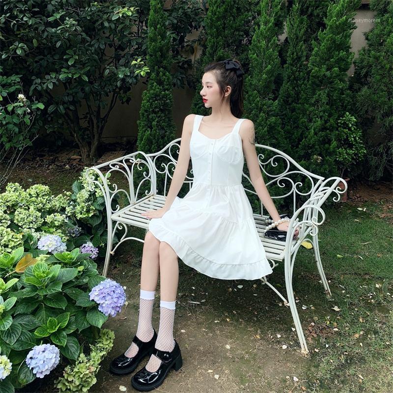 

Solid color dress for women summer Suspenders vintage Casual cozy Stylish elegant temperament sweet Ladies' dresses1, White
