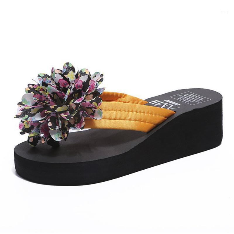 

New 2020 Fashion Bohemia Women Flip Flops Beach Shales Platform Flower Slippers Wedges Women Summer Sandals Female Slates Shoes1, Black