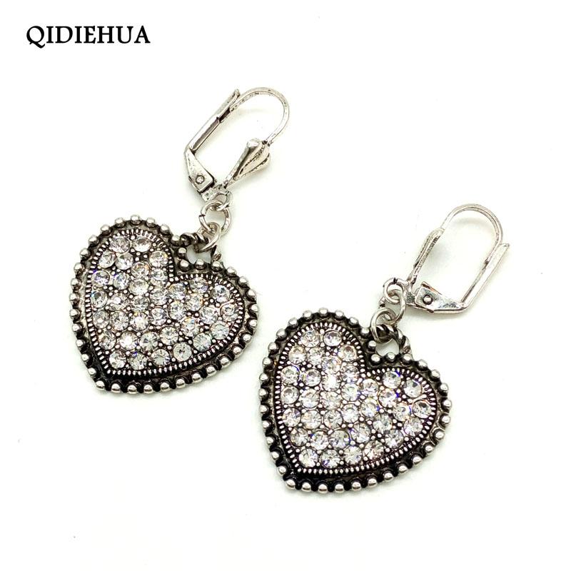 

Dangle & Chandelier 2021 Fashion Vintage Drop Earrings Transparent Rhinestone Love Heart Charm For Women Wedding Party Statement