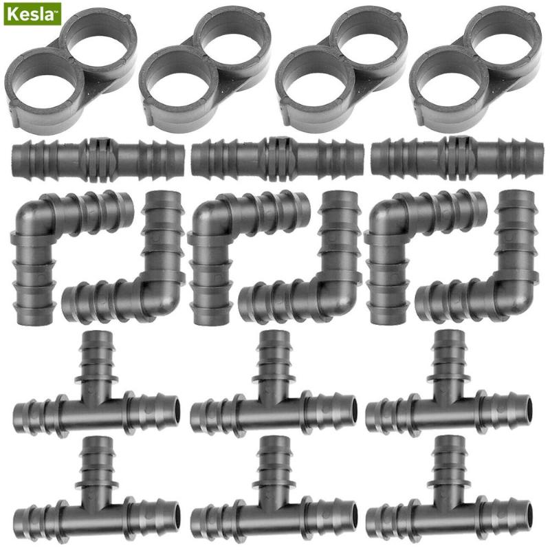 

30-40X Drip Irrigation Barbed Fitting Connector Adaptor Coupling Line End Elbow KIT 16mm for 1/2" PE Tubing Hose Watering Garden, Ksl01-kit027-30pcs