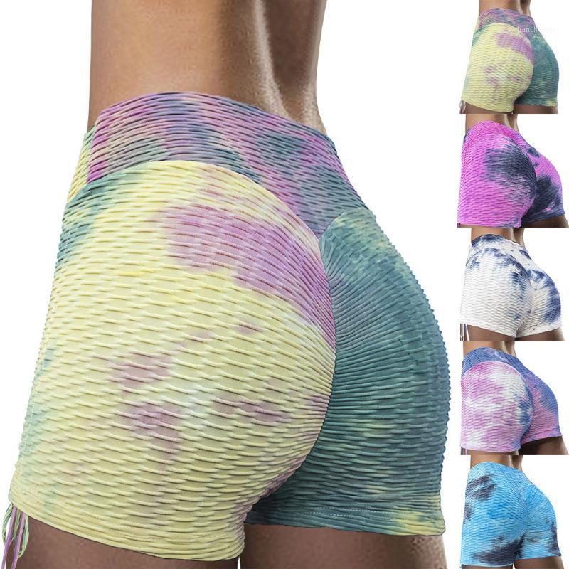 

Women' Hip High Waist Tie-Dye Printing Wrinkles Exercise Running Yoga Short Workout Legging Yoga Short Workout Gym1, Yellow