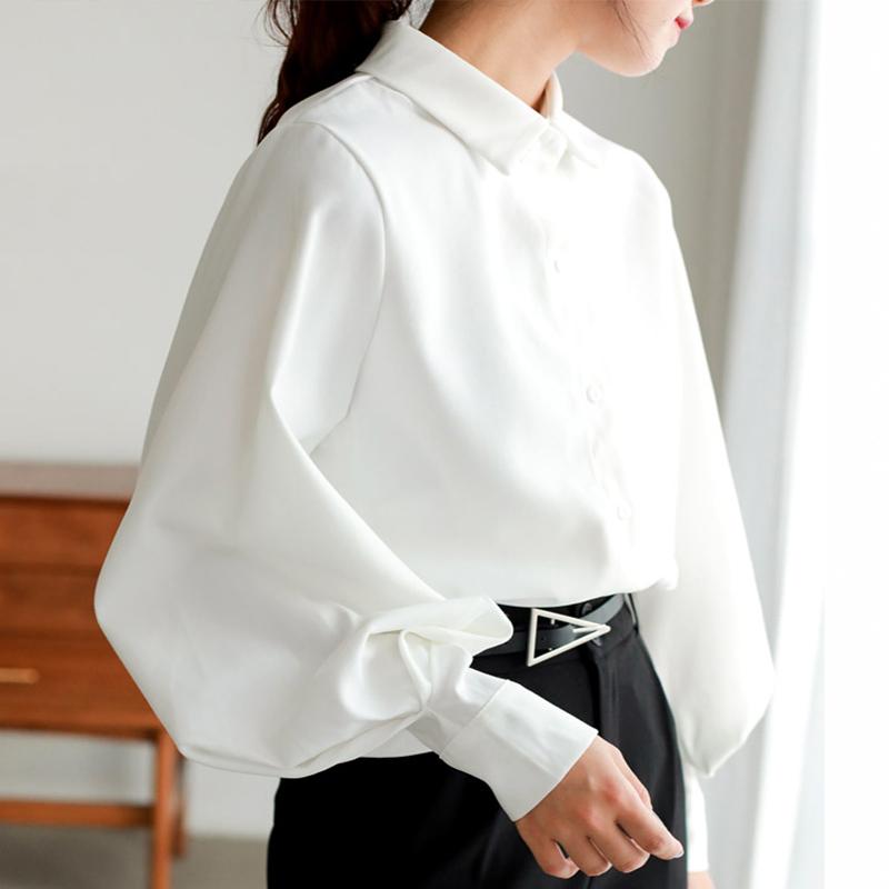 

2020 Autumn New Arrival Women Lantern Sleeve Solid Vintage Blouse Elegance White Woolen Shirt Office Lady Korean Tops T09640Z