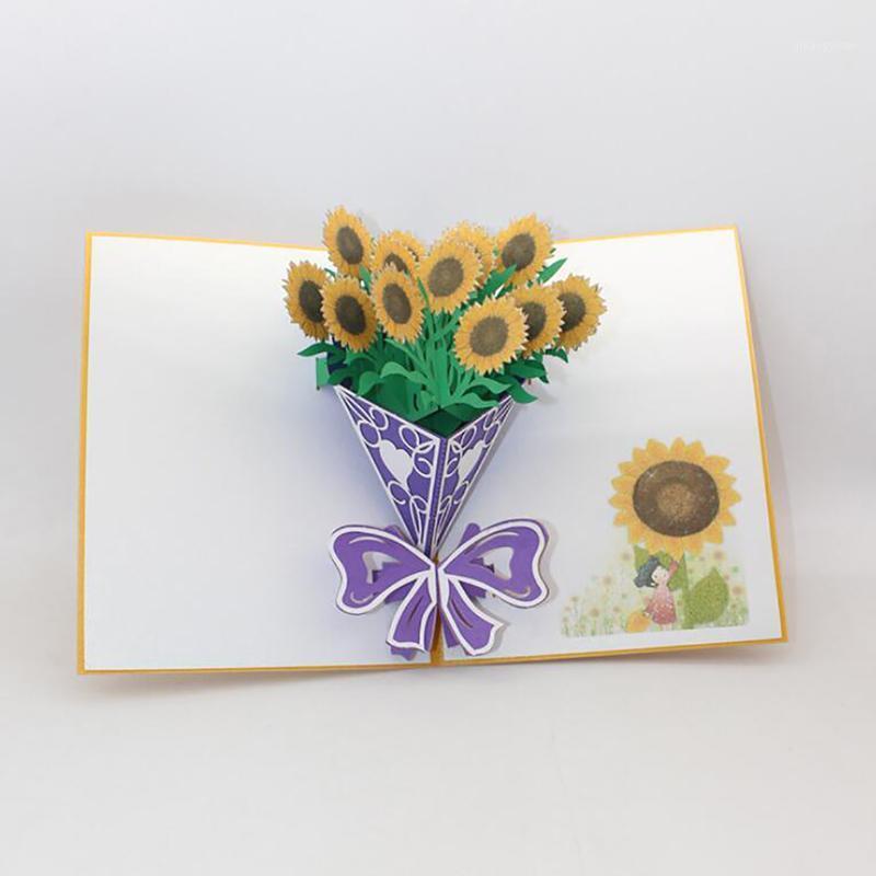 

Greeting Gift Cards Sunflower Bouquet 3D Stereo Greeting Card Festival Postcard Blank Paper Handmade Cut For Invitations1