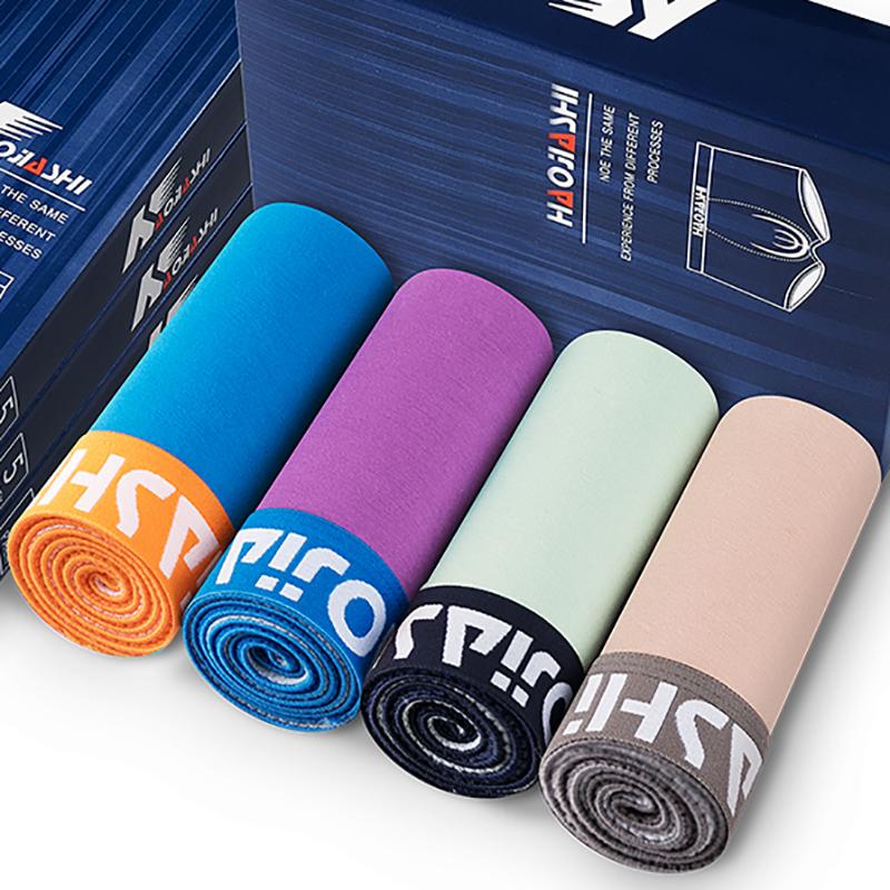 

4pcs/lot Male Panties 100% Cotton Men's Underwear Boxers Breathable Man Boxer Solid Underpants Comfortable Brand Boxer Shorts, 06-e