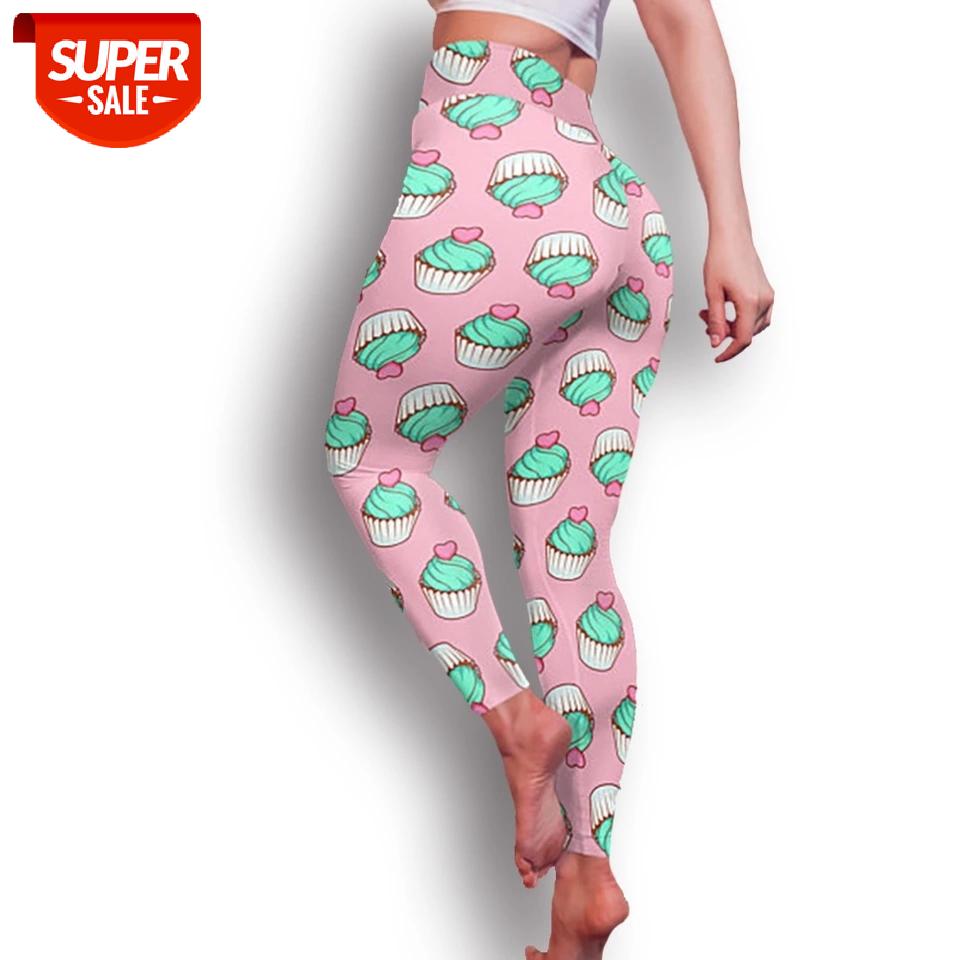 

2018 New Style Cute Color Cupcake Pattern Printing Pink Leggings Ladies Workout Breathable Elastic Force Skinny Leggings #nX5J, Black;white