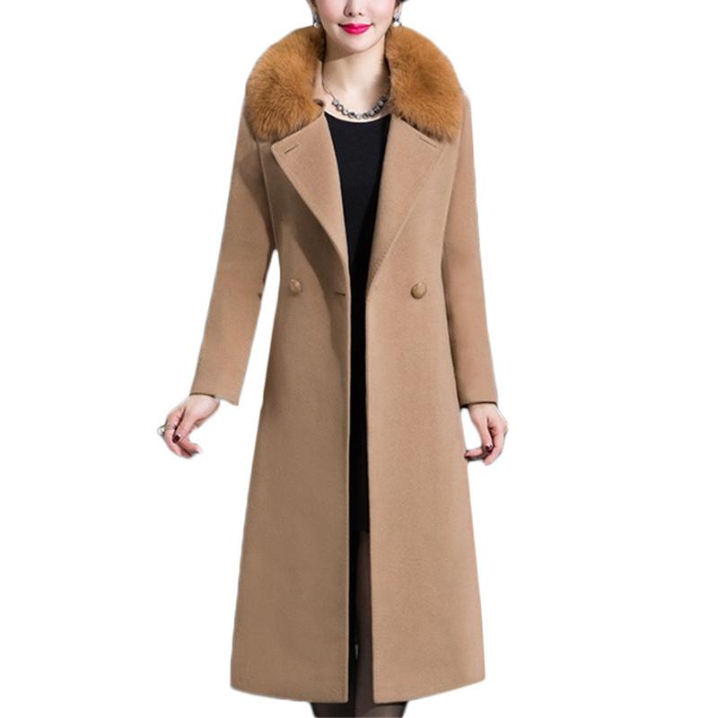 

Winter Women Woolen Coats Female Fashion Fur collar Slim Long Warm Wool coat Ladies Plus size Elegant Cashmere Outerwear 5XL 916, Purple