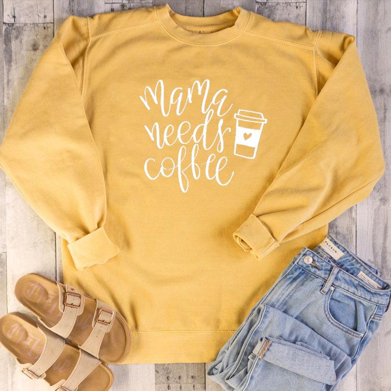 

Women Slogan Graphic Mother Days Gift Funny Sweatshirts Pullovers Vintage Quote Mama Needs Coffee Sweatshirt, Black-white txt