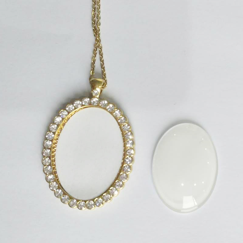 

free shipping 50Pcs/Lot Sublimation Blanks Metal Crystal Jewelry Necklace Oval Shape Pendant Blanks Custom Promotion Gifts