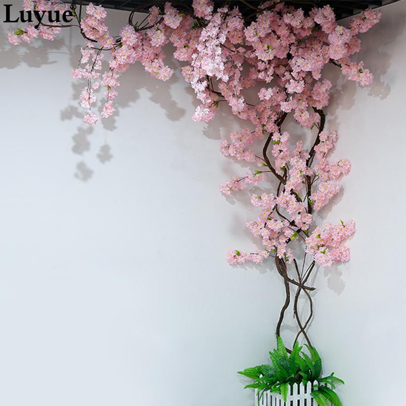 

5 Pieces Branch artificial flowers Cherry Blossoms Balcony Bedroom With Decorated View Dead rattan peach branch, As picture color