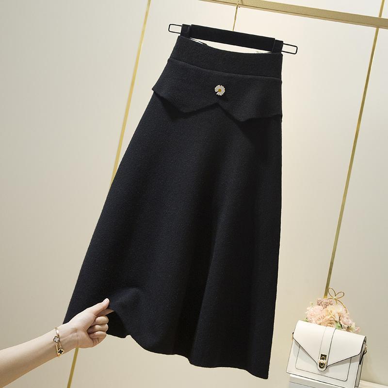 

2021 New a-line midi female thick winter black elegant skirt y345 TF2B, Heise
