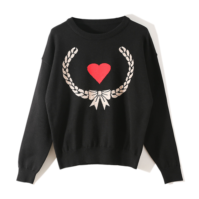 

New in Heart Shape Women Fall Winter Casual Long Sleeves Female Loose Pullovers Elegant Jumpers Top of Malha L4qt, Black
