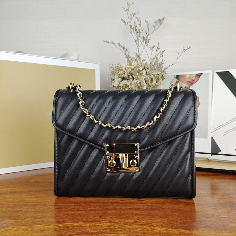 

Free shipping 2021 hot women's high quality leather handbags purses beautiful Small chain bag striped European style shoulder bag, Box