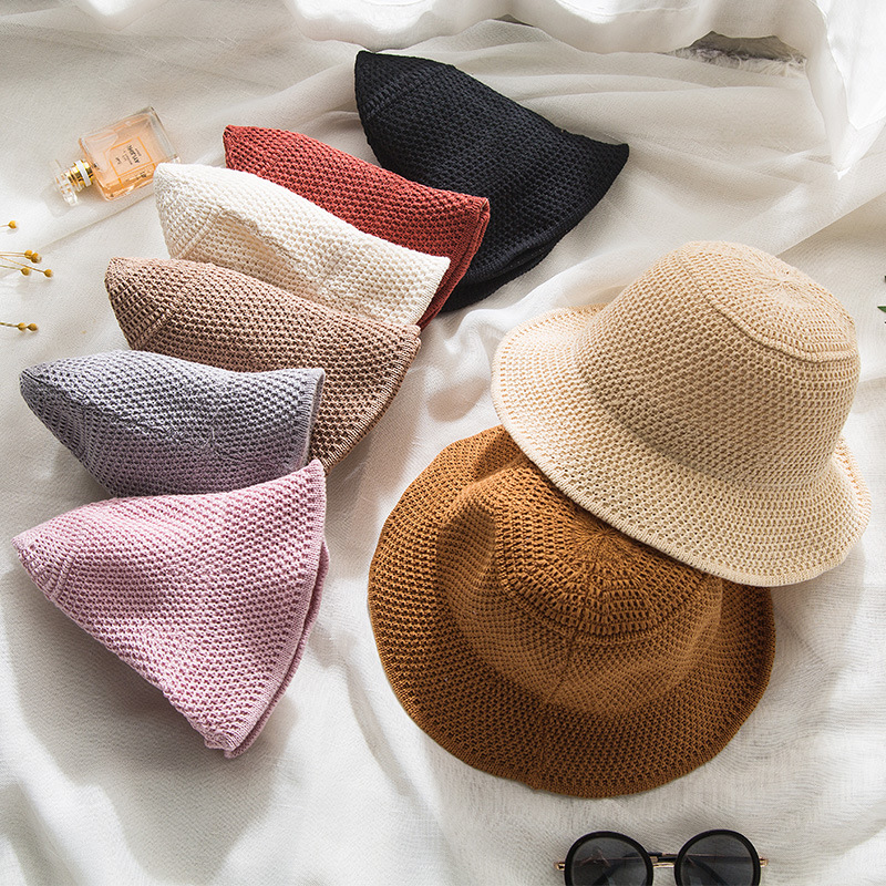

women's sun hat fashion grass woven foldable all-match beach hat solid color basin cap woven sun, White