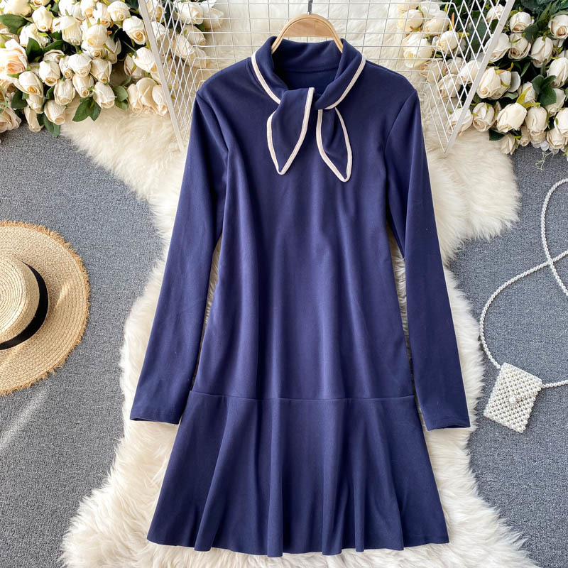 

2021 New Slobbering Korean-style ... girly sweet college... arch-style... collar-to-line... dress fall... streetwear dress... AY58, Gray.