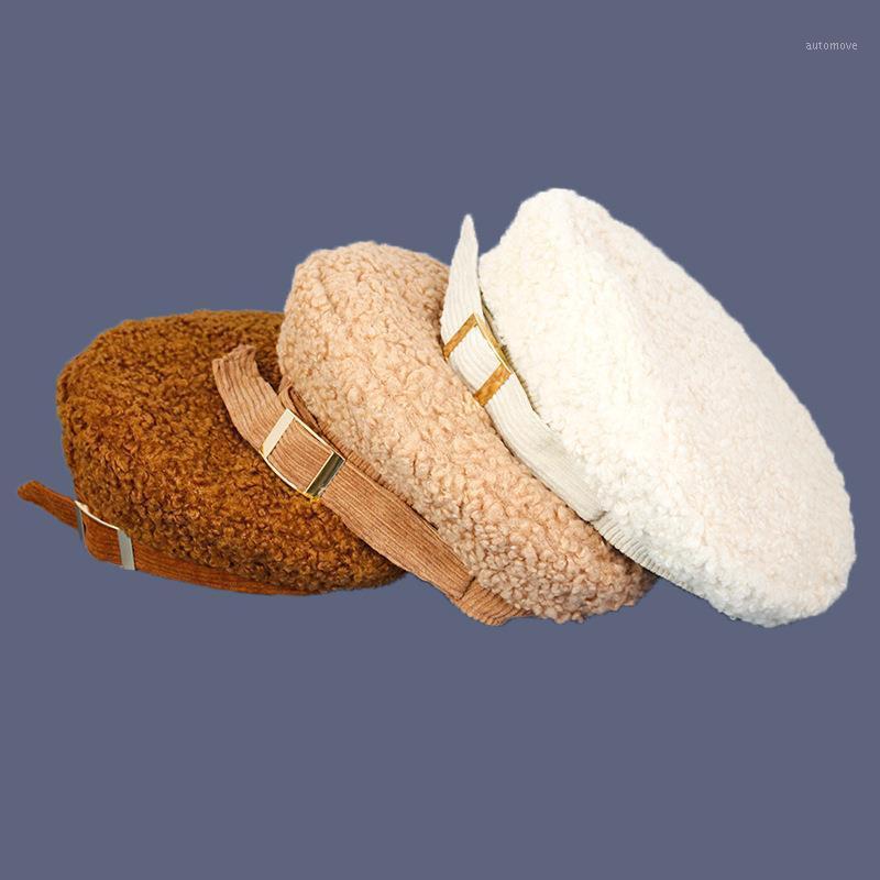 

Winter Girl Female Thick Warm Beret Cap New Women Lamb Wool Beret Cap Ladies Casual Fur Pumpkin Artist Hat1, Brown