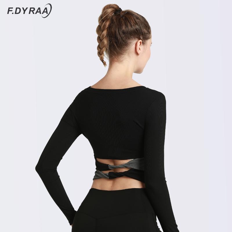 

F.DYRAA Tight Seamless Yoga Shirts Women Long Sleeve Cropped Gym Tops Fitness Running Workout Sport T-Shirts Sports Wear, Pink