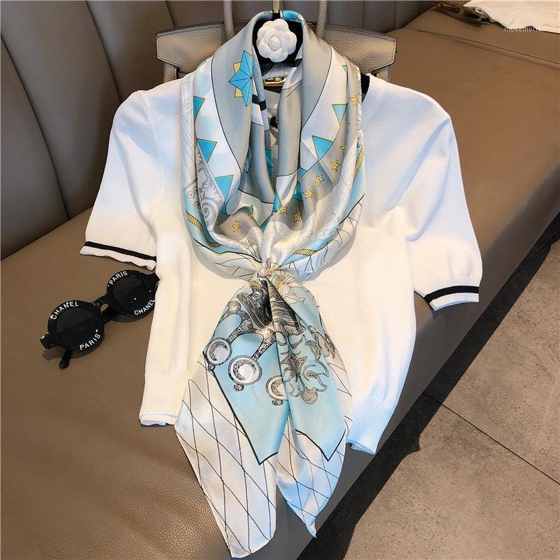 

Ladies Large Rhombus Totem Printed Elegent Shawl Wrap Women Hijab Bandana 90x90cm Imitated Silk Geometric Figure Square Scarf1