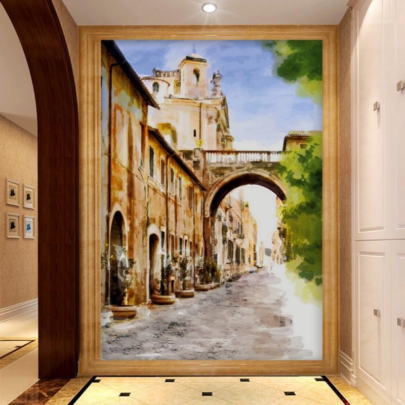 

Dropship Custom Mural Watercolor City Street Entrance Background Mural Living Room Restaurant Wallpaper Home Decoration Painting1, As pic
