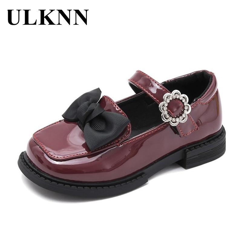 

ULKNN Girls Leather Shoes Little Princess Soft Sole Shoes 2021 New Children's Black Bow Soft Sole Leather Kids Infants