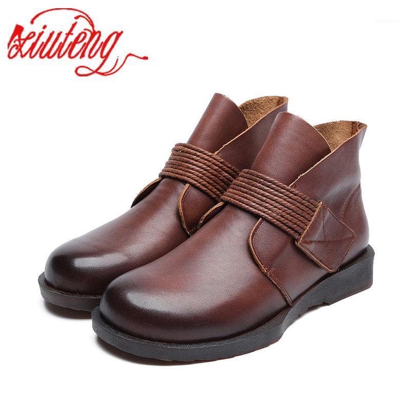 

Boots Xiuteng Comfortable Soft Genuine Leather Spring 2021 Fashion Sewing Women Ankle Casual Flat Shoes Female Snow1, Black