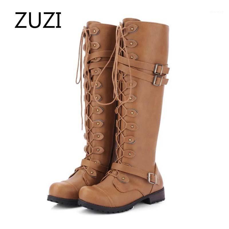 

ZUZI Sexy Lace Up Over Knee Boots Women rome style Boots Women Flats Shoes Woman suede long Winter Thigh High 35-431, Black