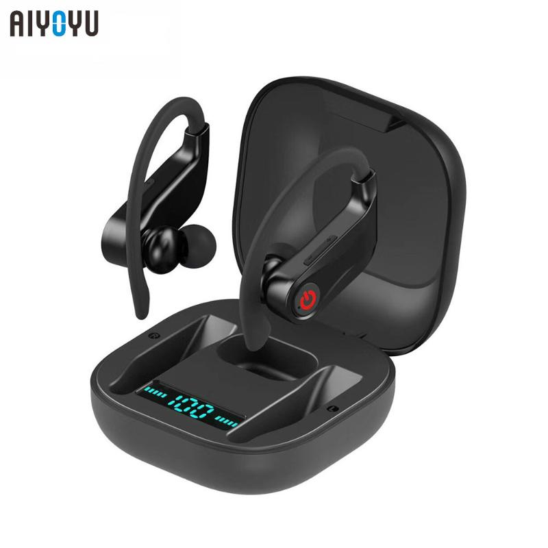 

Prower pro Ear-hook 5.0 Bluetooth headphone 3D stereo wireless earphone with dual microphone, Black