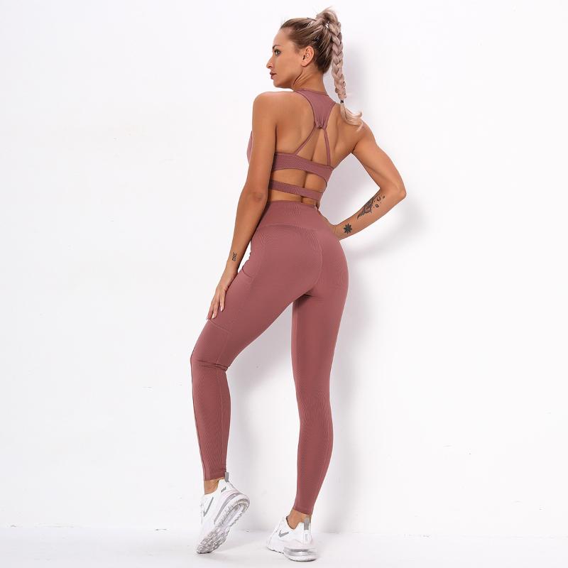 

2021 Sexy Sports Suits Seamless Yoga Set Women Fitness Clothing Sportswear Padded Push-up Sports Bra Woman Gym Leggings, Bra khaki