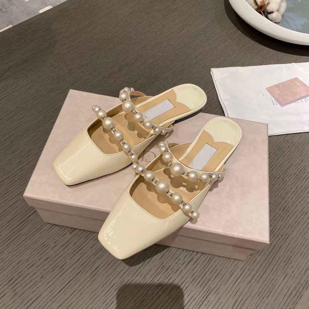 

Evening Luxury Amaya Sandals Women's Slipper Pearls Strappy Flats High Quality Square Toe Women Lady Famous Wedding Dress P JIMMYs CHOOs SPR
