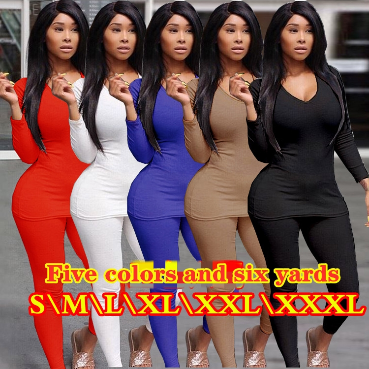 

2020 New leisure sports elastic tight sexy low chest top and trousers two piece suit in autumn and winter DHL, Black