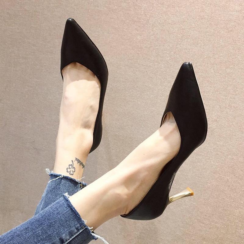 

High Heels Women 2020 Summer New Fashion Pointed Toe Dress Office Lady Thin Heels Slip-On Shallow Occupation Breathable Party1, Black