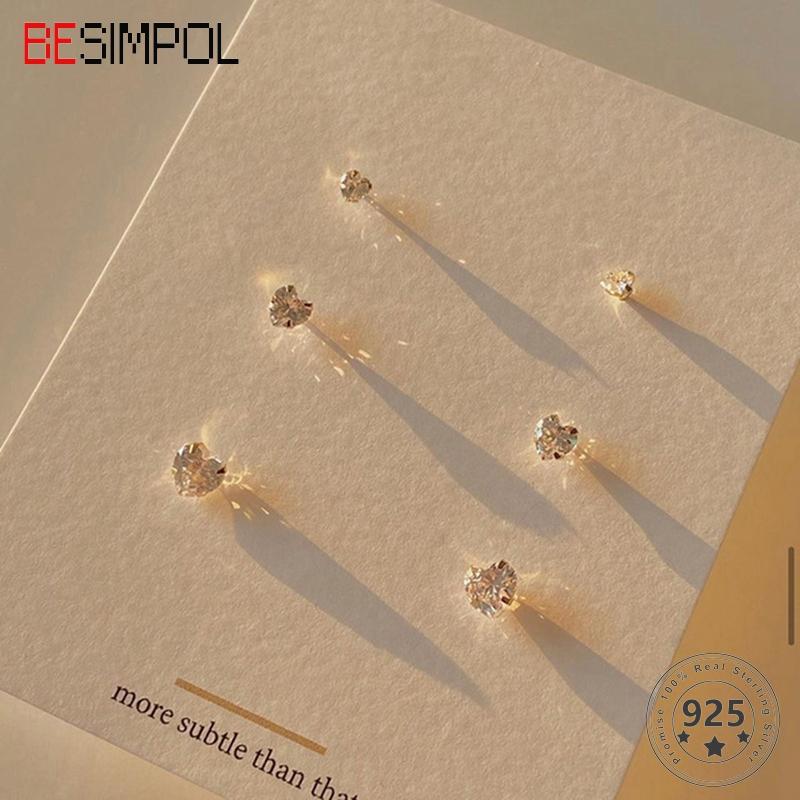 

Stud Besimpol 925 Sterling Silver Heart Earrings 0.3cm/0.4cm/0.5cm Elegant Zircon For Women Summer Minimalist Fine Jewelry
