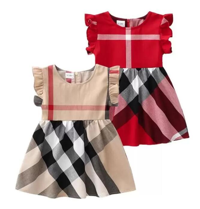 

Summer Baby Girls Princess Dresses Kids Sleeveless Vest Dress Cotton Children Plaid Skirts Girl Skirt 1-7 Years, Red